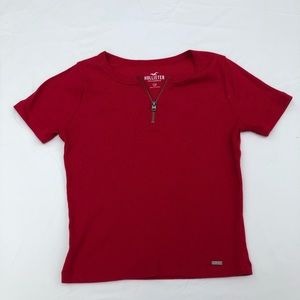 red zip up Hollister crop top